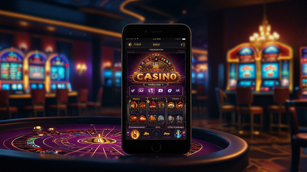 Smartphone dashboard showing bonuses, games, and account tools in a casino app.