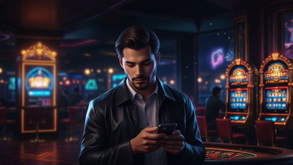 Person logging into a casino app on a smartphone with a secure lock icon.